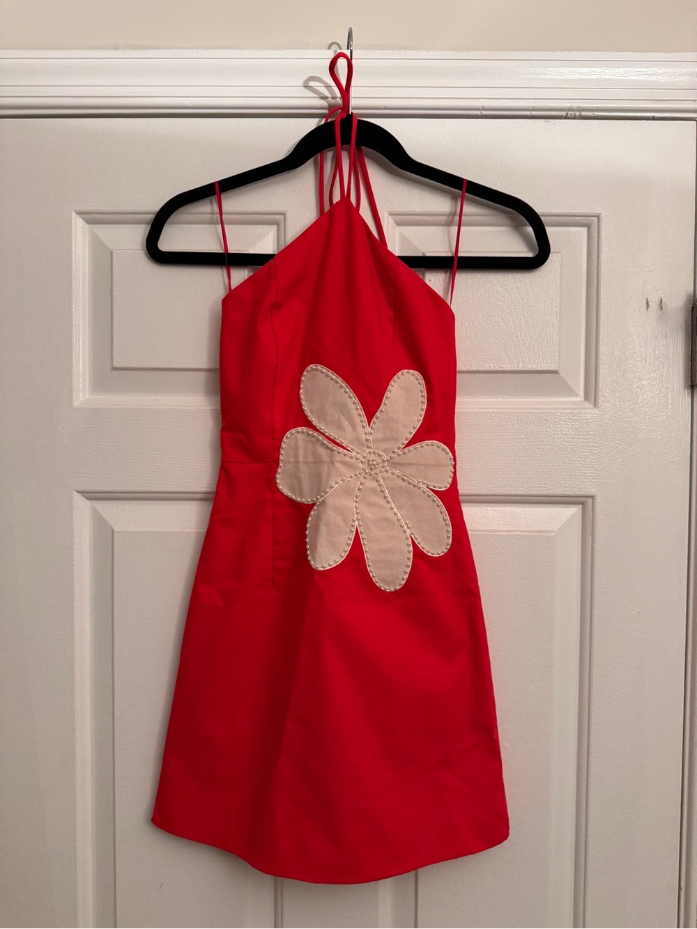 Red Halter Dress from Altar’d State with Cream Flower Applique